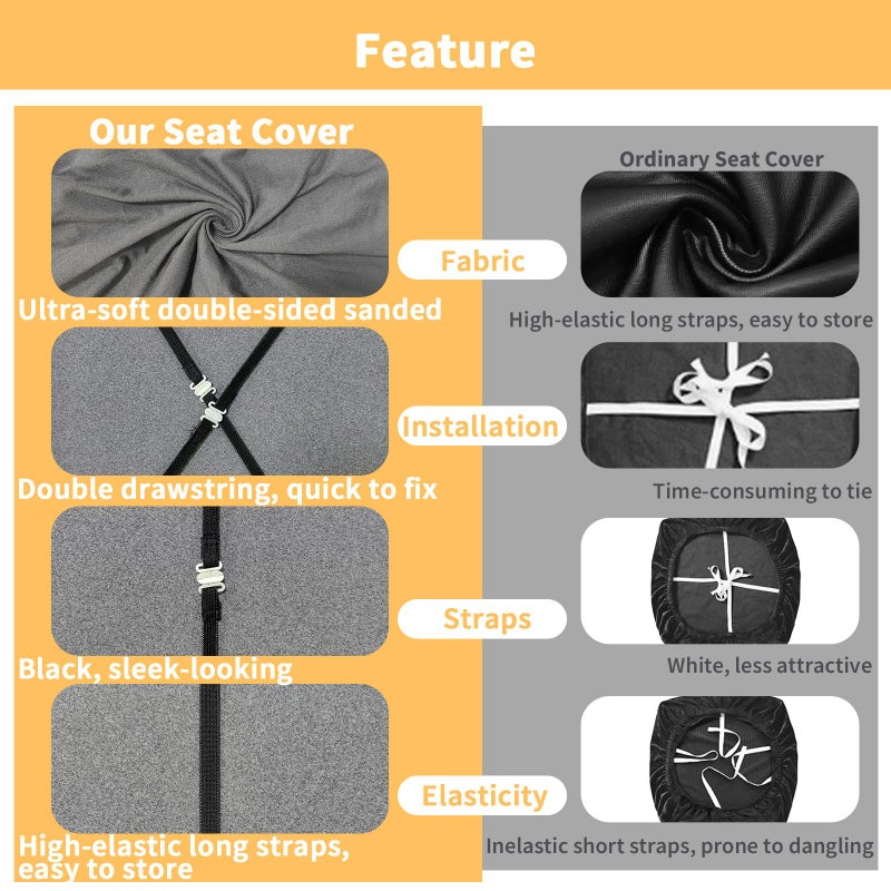 Gute Chair Seat Covers, Dining Room Chair Seat Covers with Ties, Stretch Solid Chair Covers Protectors for Dining Room Kitchen Chairs (6 Pcs, Grey) - Image 3